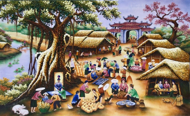 Ý nghĩa tranh đá quý phong cảnh làng quê Việt Nam