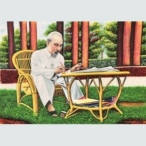 Tranh Đá Quý Bác Hồ Ngồi Ghế Mây