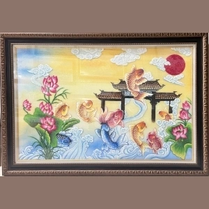 Tranh Đá Quý Cá Chép Vượt Ngũ Môn