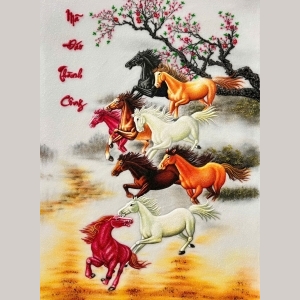 Tranh Đá Quý 9 Con Ngựa – Biểu Tượng Cửu Mã Thành Công, Tài Lộc Và Thịnh Vượng