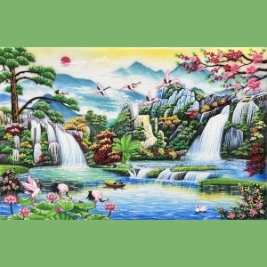 Tranh Đá Quý Tùng Hạc Nghênh Khách